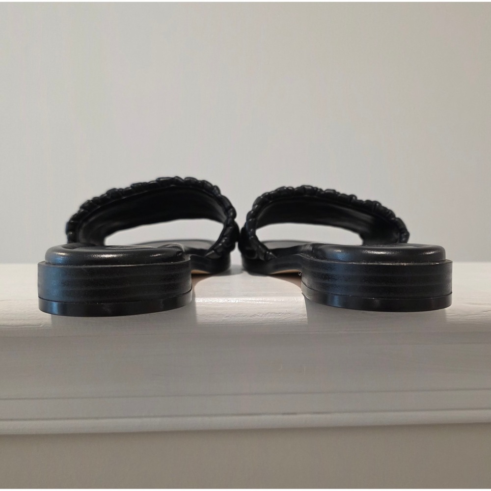 Women's sz 6 M Rare Michael Kors Carson Flat Slide Black Quilted Ruched Sandals - Picture 6 of 12